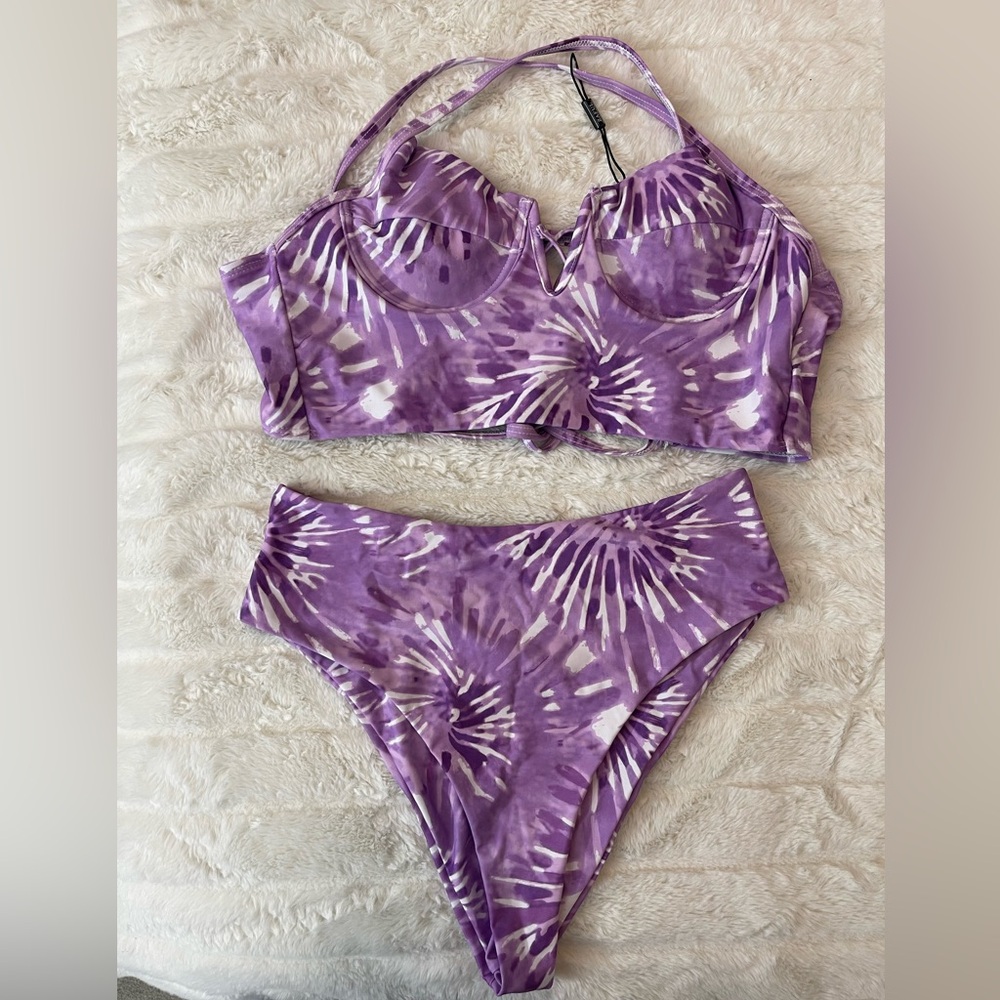 Zaful Purple Tie-Dye Underwire High-Waist Bikini Set